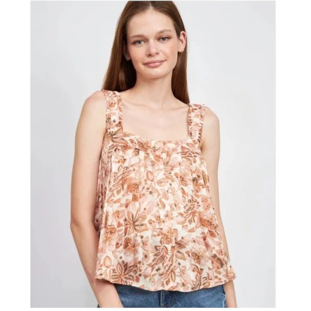 En Saison Willa‎ Pleated Blouse in Dusty Pink Flowy Tank, Size S, New with Tag